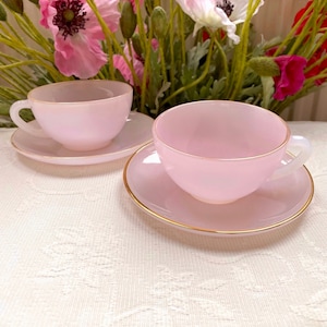 Vintage Arcopal France Pink Opaline Glass Cup and Saucer Set