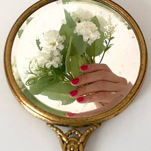 Art Nouveau Gold Tone Hand Mirror: Needlepoint Embroidered Antique - Etsy