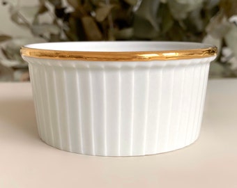 White Open Small Bowl with Gold Trim. Pillivuyt France Very Rare Vintage Porcelain. Signs of Aging and Use. See Photos and Read Description!