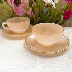 Orange Opaline Glass Cup and Saucer Set with Gold Trim. Assorted Pastel Arcopal France Vintage. Has Color Variations. Price is for 1 Cup Set