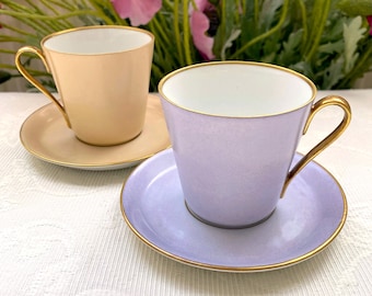 Rare Vintage Lyngby Danmark Demitasse Cup and Saucer Set with Gold Trim. Danish Modern Style. Select Color(s) in Menu Option!