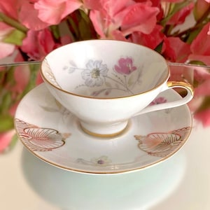 Vintage Bareuther Bavaria Demitasse Cup and Saucer: Gold Floral Porcelain
