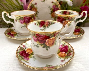 Vintage Royal Albert Bone China Cup and Saucer: Old Country Roses, Gold Trim