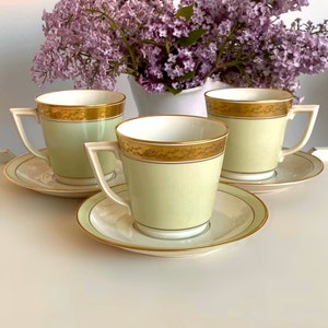 Vintage Royal Copenhagen Cup and Saucer Set: Sage Green with Gold