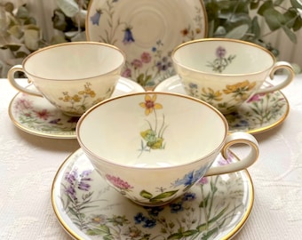 Price is for 1 Cup and 1 Saucer. Tea Cup and Saucer Set with Gold Trim Krautheim Bavaria. Assorted WildFlower Motive. Has Flaws See Photos!