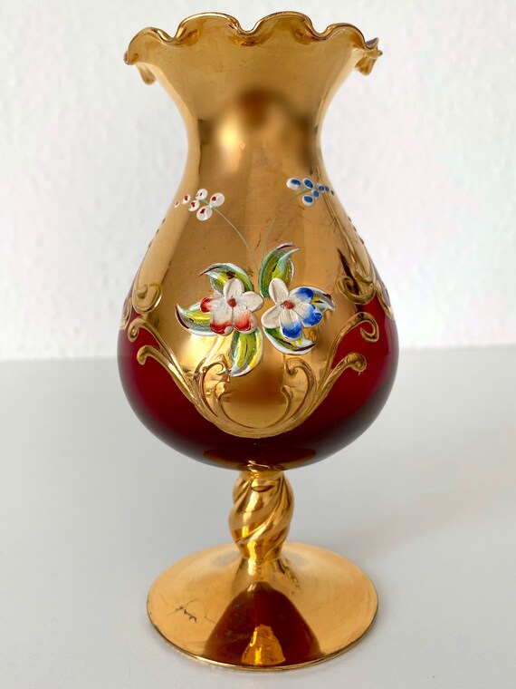 Vintage Japanese Pastel Floral Vase with Gold Trim Vintage Japanese Pastel Floral Vase with Gold Trim