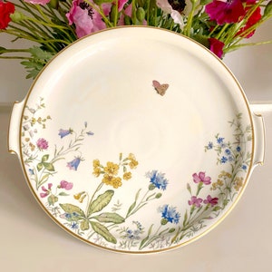 Large Round Serving Plate with Handles and Gold Trim. Krautheim Bavaria Wiesengrund Bergeshöh'n. Has Superficial Flaws. Please See Photos!