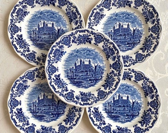 Royal Homes of Britain Enoch Wedgwood Blauer und cremefarbener großer Kuchen- / Beilagenteller. Antike Fajance Made in England. Preis ist pro Teller!