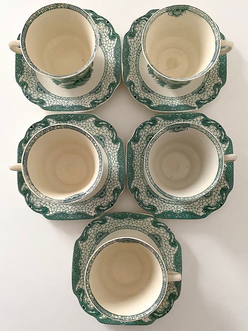 Sea Green/teal Blue Pastel Antique Tea Cup and Saucer Set. Landscape