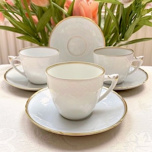 Hartmann Bing & Grøndahl White Porcelain with Gold Trim. Beautiful Texture Cup and Saucer Set. Copenhagen Porcelain. Please Read Description