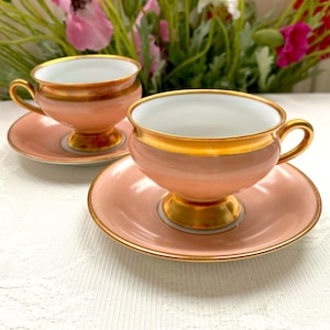 Pastel Pink Empress Cup and Saucer Set. Footed Demitasse. Antique Kjøbenhavns Porcellains Maleri KPM Denmark. Please Read Description!