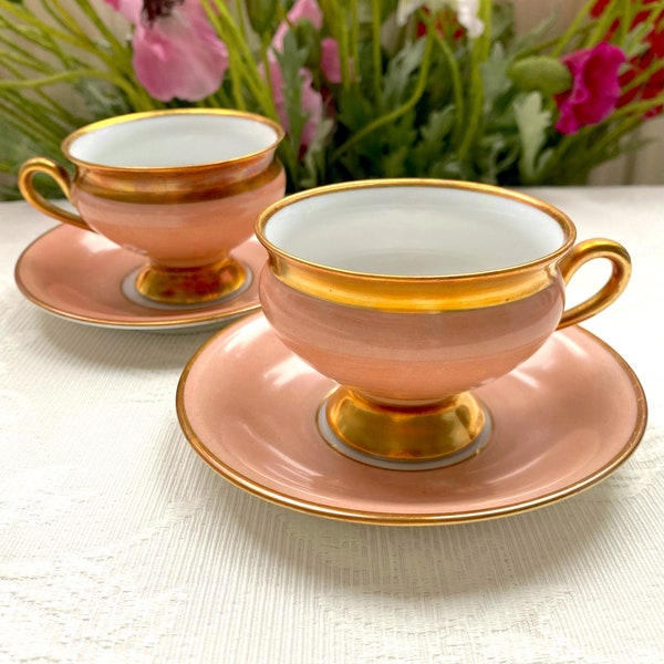 Pastel Pink Empress Cup and Saucer Set. Footed Demitasse. Antique Kjøbenhavns Porcellains Maleri KPM Denmark. Please Read Description!