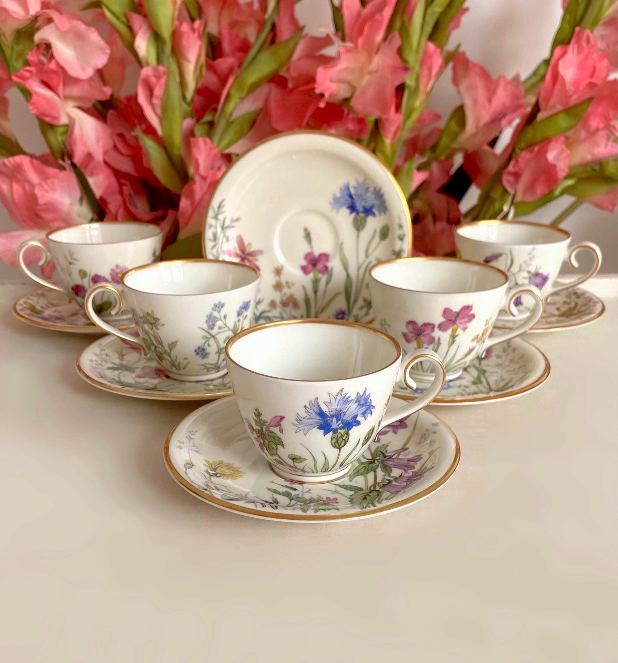 Price is for 1 Cup and 1 Saucer. Krautheim Bavaria Rare Demitasse Cup and Saucer Set with Gold Trim. Beautiful Assorted Wild Flower Motive