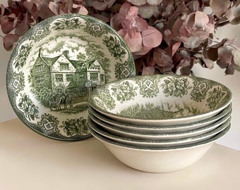 Price is for 1 Bowl. Collectible Old Inns Series Very Rare Cereal/Soup Bowl. Assorted Green and Off White English Ironstone Staffordshire