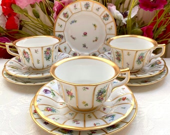 Price is for 1 Cup, 1 Saucer and 1 Plate. Rare 1870-1930s Royal Copenhagen Henriette Large Tea Cup Trio Set. Full Floral Assorted Motive