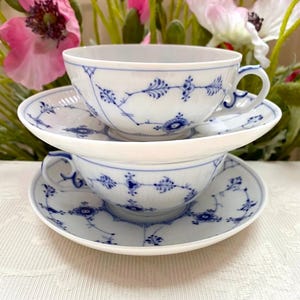 Price is for 1 Cup and 1 Saucer. Rare First Class Collectible 1880-1930s Royal Copenhagen Large Tea Cup and Saucer Set. Blue Fluted Plain
