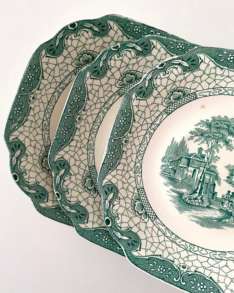 Sea Green/teal Blue Pastel Antique Tea Cup and Saucer Set. Landscape