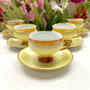 KPM Denmark Footed Empress Pastel Yellow Demitasse Cup and Saucer Set. Antique Kjøbenhavns Porcellains Maleri. Please Read Description!