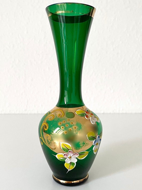 工芸品 Murano Glass Vase (Green & Yellow) Oyes - Green Murano Glass Vase 