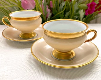 Price is for 1 Cup and 1 Saucer. KPM Denmark Demitasse Empress Pastel Beige Cup and Saucer Set. Antique Kjøbenhavns Porcellains Maleri