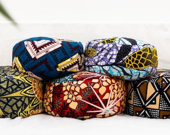 unique meditation cushions, yoga cushion and floor pillow seatings or round seat cushions, a wonderful self care gift, african wax fabric