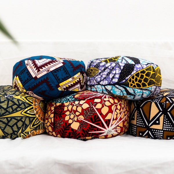 Meditatiekussen yogakussen kleurrijk, afro boho Zafu kussen, rond vloerkussen gemaakt van Afrikaanse wasstof