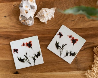 Floral Drink Coasters Set – Cute Ceramic Coasters in Boho Vintage Style – Perfect Housewarming Gift for New Home