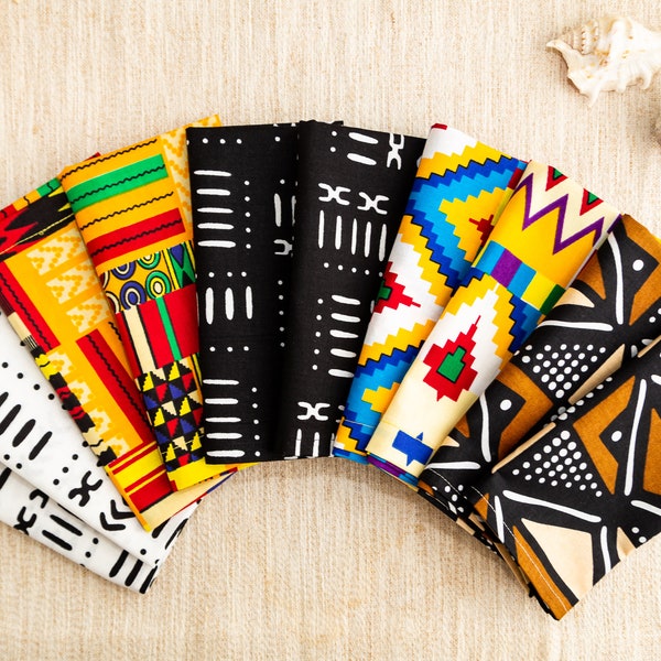 afrikanische Servietten, Stoffservietten bunt , das besondere Geschenk aus afrikanischem Ankara Kente und Bogolan Stoff