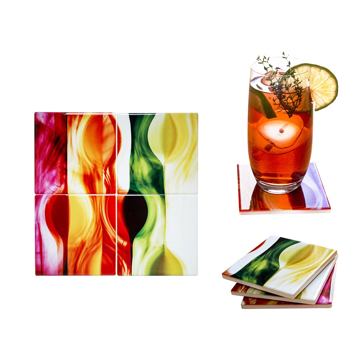 Set of 4 colorful ceramic drinks coasters for glasses pot Etsy