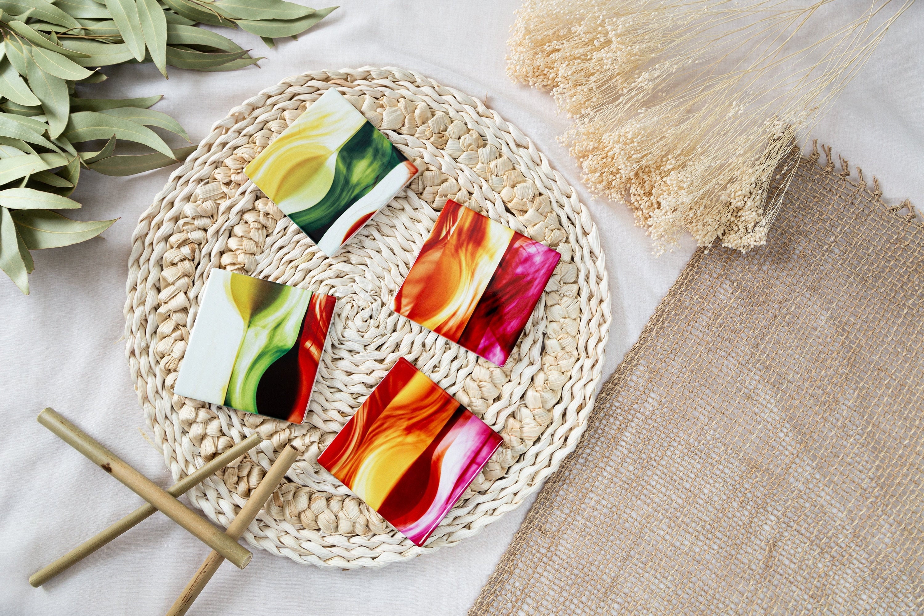 Colorful Ceramic Coasters Set – Cute, Cool and Unique Drink Coasters for Coffee,  Modern Housewarming Gift - Funky Home Decor