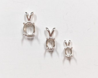 Oval pendant blanks setting, oval necklace setting, necklace setting sterling silver, oval faceted necklace setting