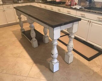 Custom farmhouse/cottage/rustic kitchen island/dining tables. Super chunky legs can be used to make any piece to fit your style and color!