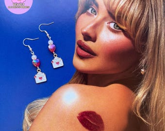 New gold love letter sabrina carpenter - emails i can’t send inspired earrings with pearls and hearts