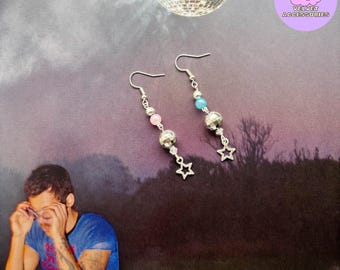 New handmade Harry Styles Kiss all the time, Disco occasionally disco ball pink/blue star pastel cute dangle earrings