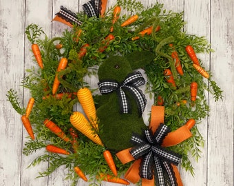 Carrot Door Hanger, Easter Bunny Wreath, Spring Wreath, Spring Decor, Easter Wreath, Rabbit Wreath, Moss Rabbit Carrot Wreath