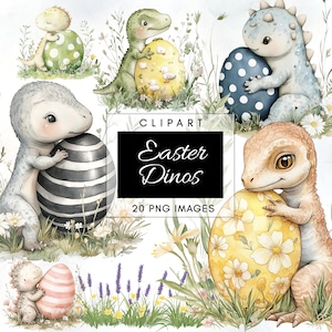 20 lindos huevos de Pascua de acuarela con dinosaurios - Bebé T-Rex, huevos de Pascua - Decoración de guardería y manualidades de bricolaje - Uso comercial - Descarga digital