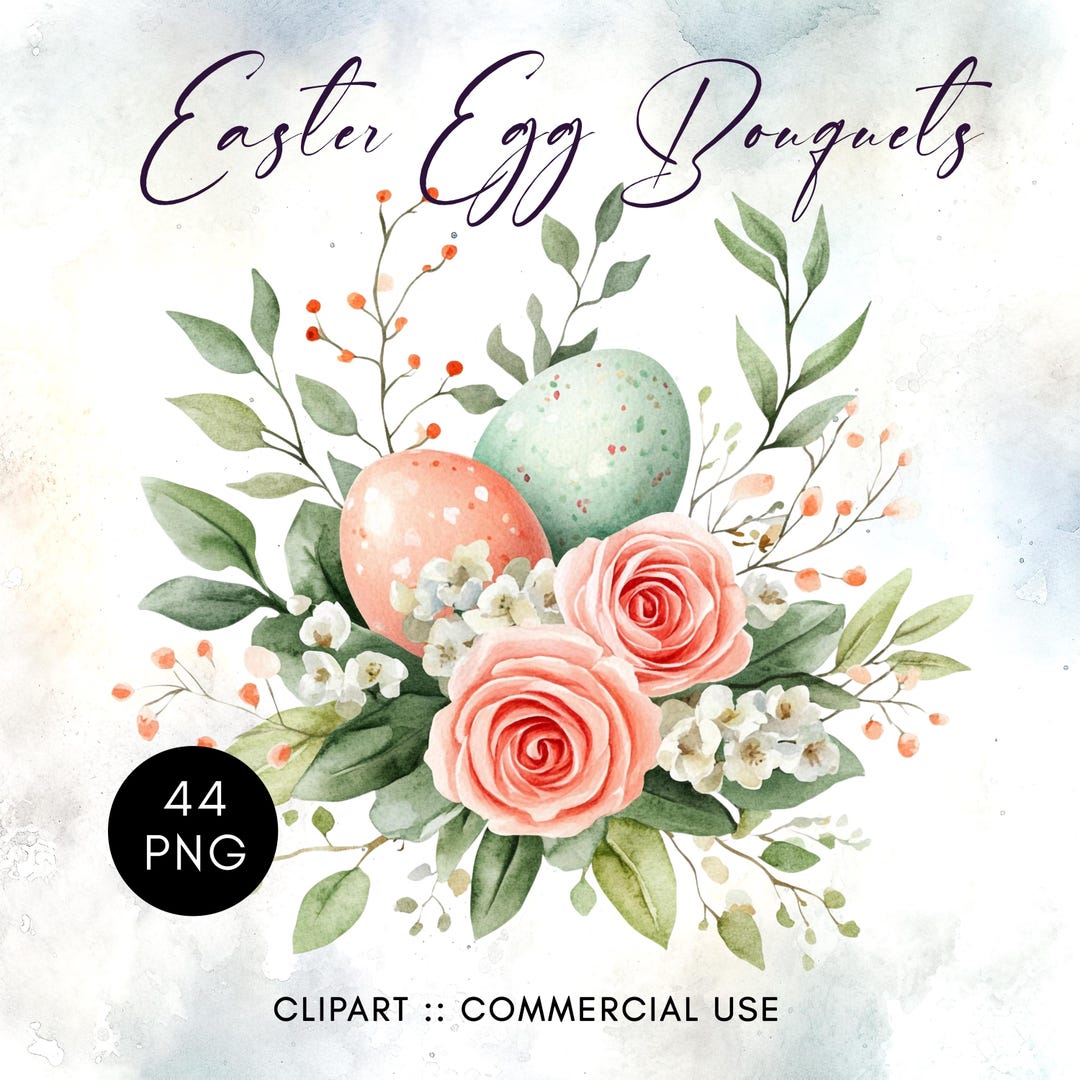 44 Easter Egg Bouquet Clipart - Spring Floral PNG - Easter Card Design ...