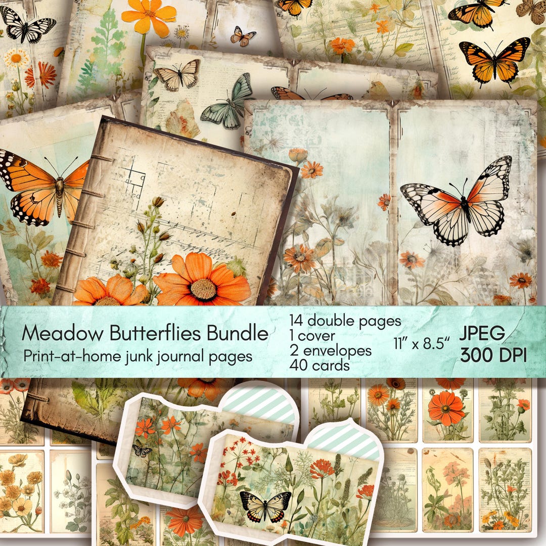 Vintage Butterfly Junk Journal Bundle, Printable Junk Journal Paper ...