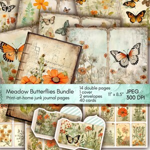 Vintage Butterfly Junk Journal Bundle, Printable Junk Journal Paper, Digital Collage Sheet, Wildflower Ephemera Download, Instant Download