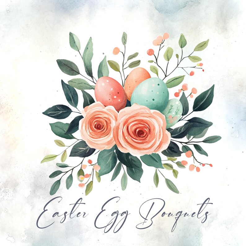 Easter Egg Bouquet Clipart - Spring Floral PNG - Easter Card Design ...