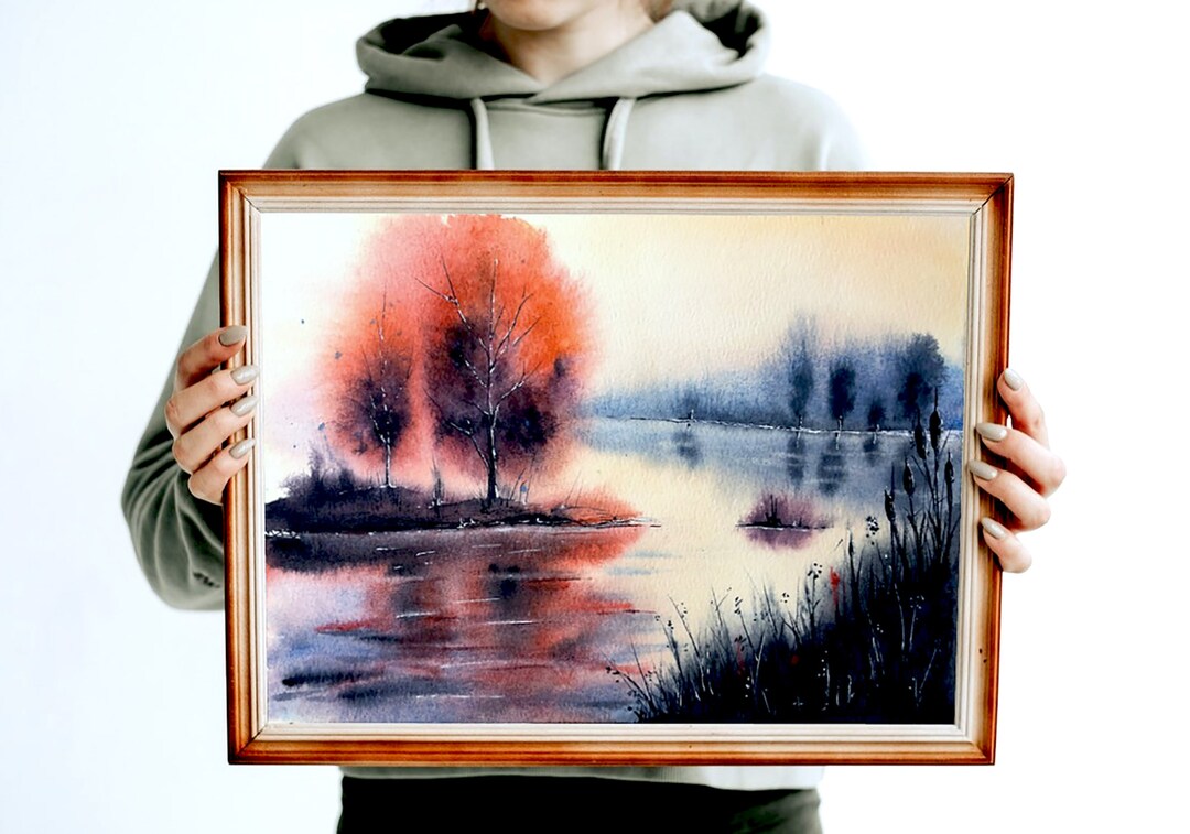 Autumn Landscape Red Trees Printable Wall Art Serenity Housewarming ...