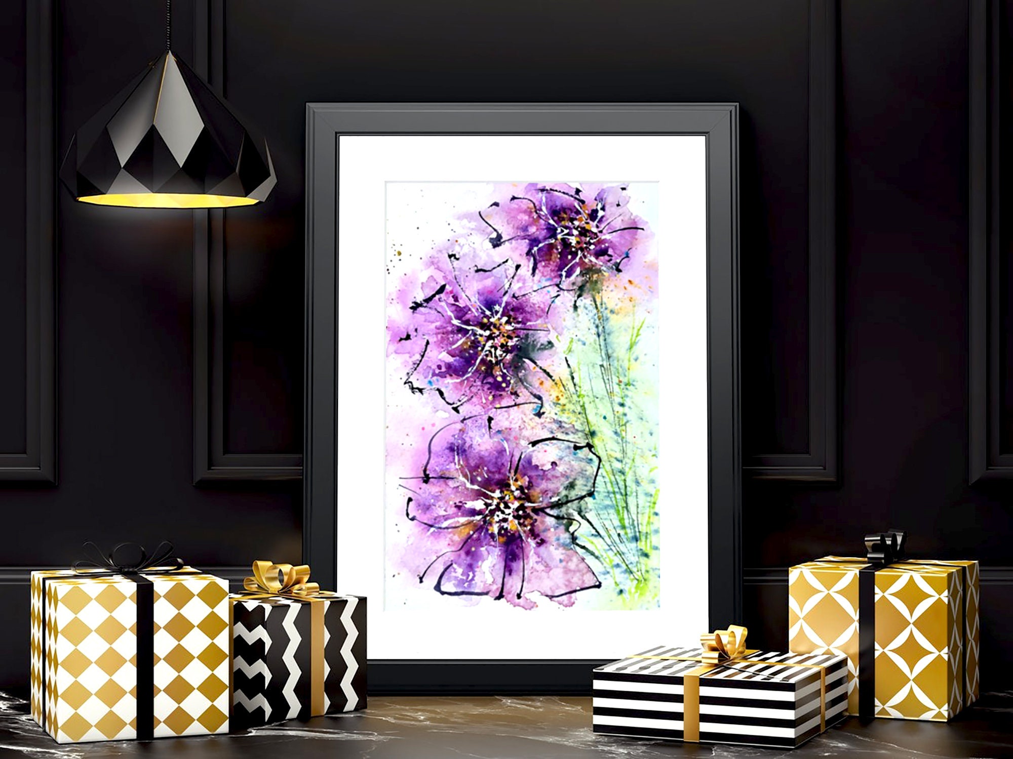 Purple Watercolor Flowers Watercolor Printable Wall Art Flowers Digital ...