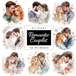 Romantic Couples Clipart - Commercial Use - Digital Download - Paper Craft - Couple Painting - Lovers - Valentine&#39;s Day - Watercolor Clipart