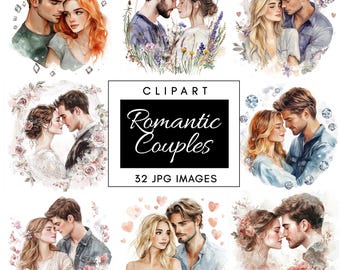 Romantic Couples Clipart - Commercial Use - Digital Download - Paper Craft - Couple Painting - Lovers - Valentine's Day - Watercolor Clipart