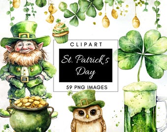 St. Patrick's Day Clipart - Leprechaun, Shamrock PNG (Digital Download)