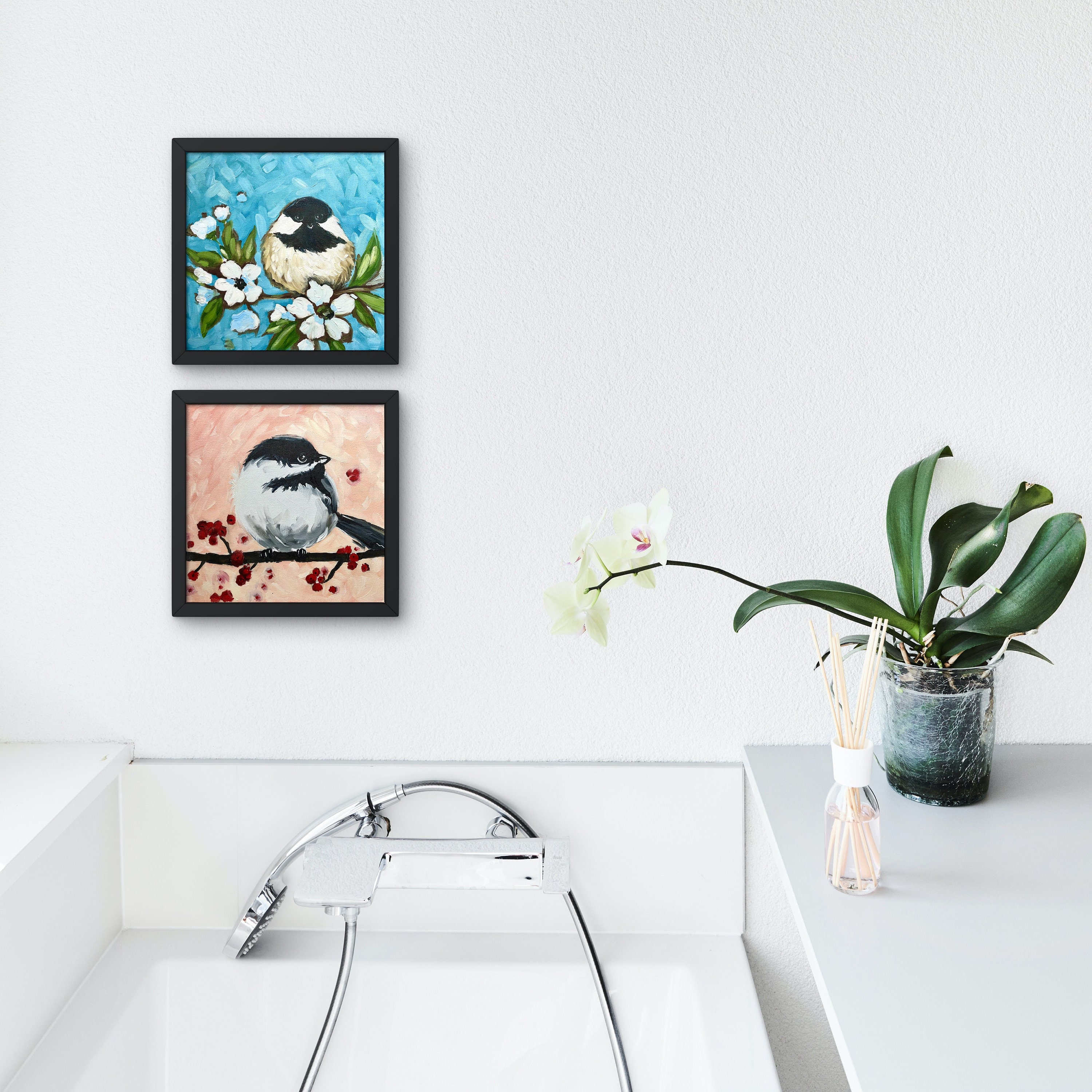 Süßer kleiner Vogel auf Blau 12x12 1 von 2 Original | Etsy