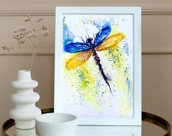 Blue and Yellow Dragonfly Watercolor Printable Wall Art Ukrainian Colors Instant Download Ukrainian Flag Stop War Digital Print