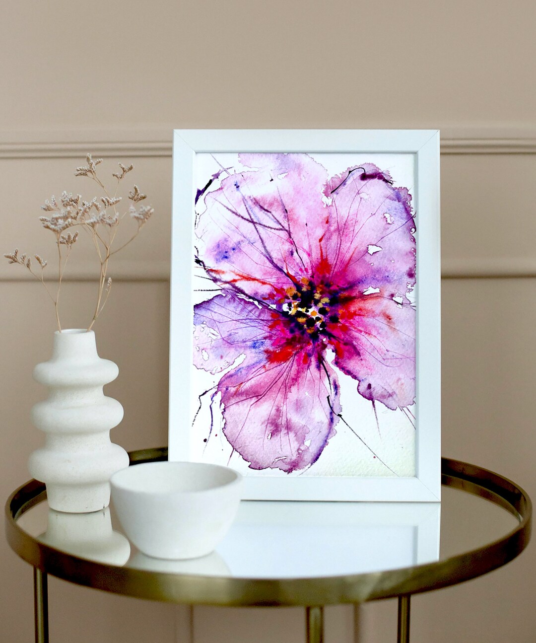 Pink Watercolor Flower Watercolor Printable Wall Art Red Flowers ...