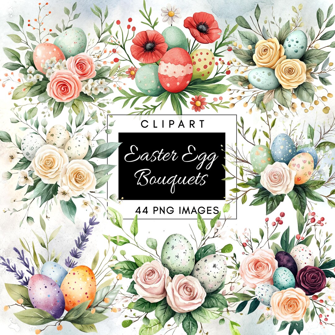 Easter Egg Bouquet Clipart - Spring Floral PNG - Easter Card Design ...