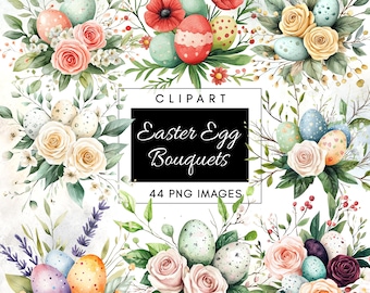 Osterei Blumenstrauß Clipart - Frühling Blumen PNG - Osterkartendesign - Digitale Kunst für Junk Journals - Bastelbedarf für Osterprojekte